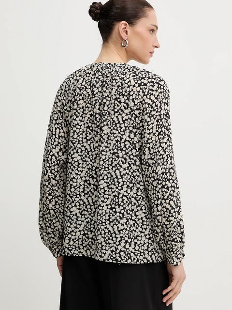 Weekend Max Mara koszula jedwabna CINEMA damska kolor czarny relaxed z wiązanym dekoltem 2615111111600 - zdjęcie produktu nr 2