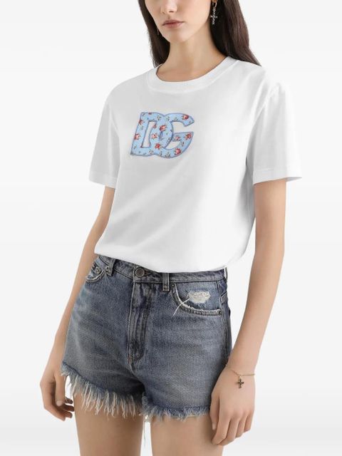 Dolce & Gabbana floral-detail logo-embroidered T-shirt - White