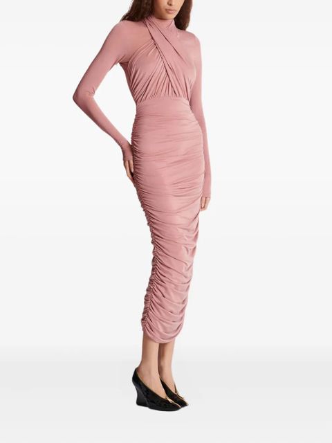 Balmain cross-neck pleated midi dress - Pink