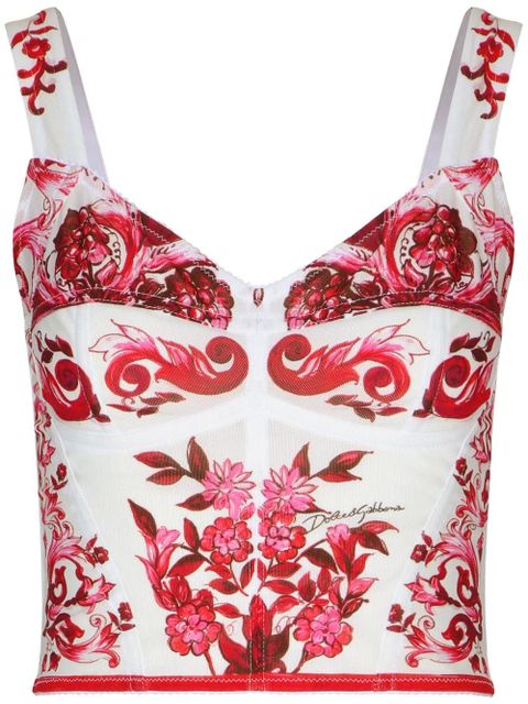 Dolce & Gabbana Majolica-print corset top - White - zdjęcie produktu nr 1
