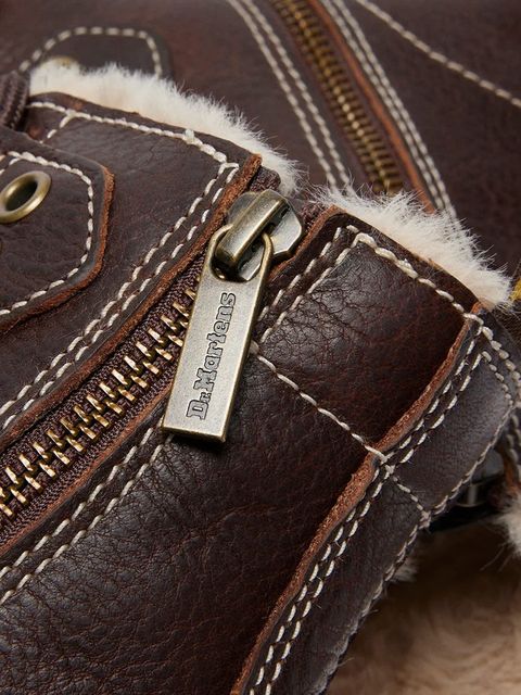 Dr. Martens workery skórzane 1460 LTT Fur Lined damskie kolor brązowy na platformie lekko ocieplone DM41417200