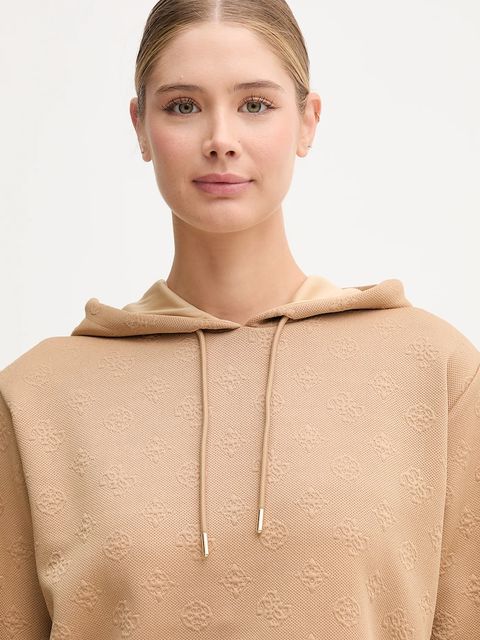 Guess bluza PEONY damska kolor beżowy z kapturem gładka V5YQ04 KBSL2