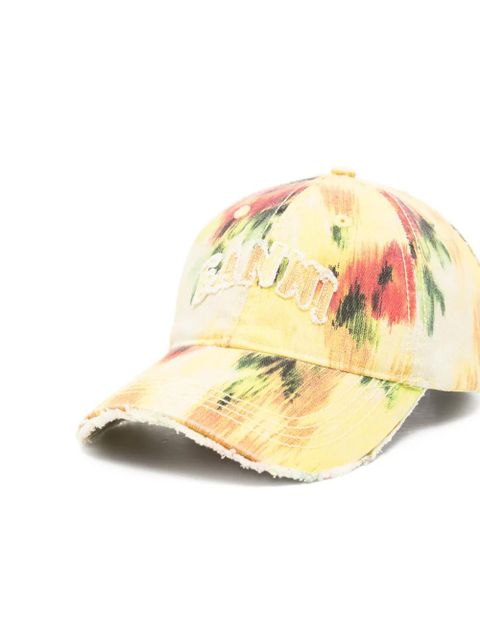 GANNI logo-embroidered cap - Yellow