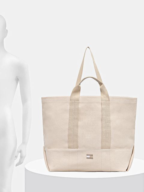 Tommy Jeans torebka bawełniana kolor beżowy AW0AW17542