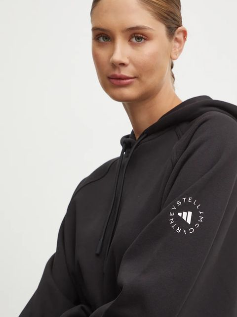 adidas by Stella McCartney bluza dresowa kolor czarny z kapturem gładka JG1543