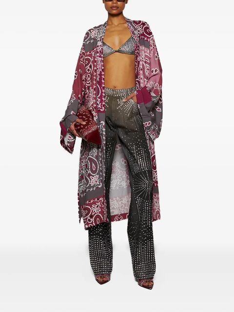 The Attico small paisley-print leather clutch - Red