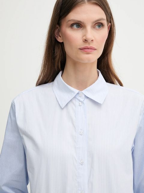 Dkny koszula bawełniana damska kolor niebieski relaxed z kołnierzykiem klasycznym DJ5W2130