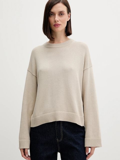 Calvin Klein Jeans sweter bawełniany damski kolor beżowy lekki LV047D305G - zdjęcie produktu nr 1