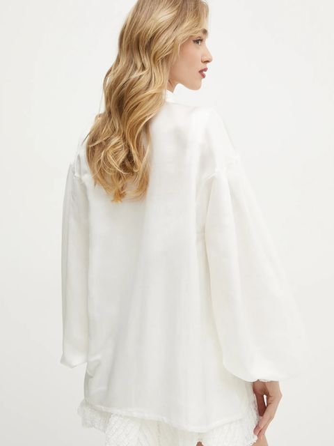 Charo Ruiz Ibiza koszula z domieszką jedwabiu Bommie kolor beżowy regular z wiązanym dekoltem 256201