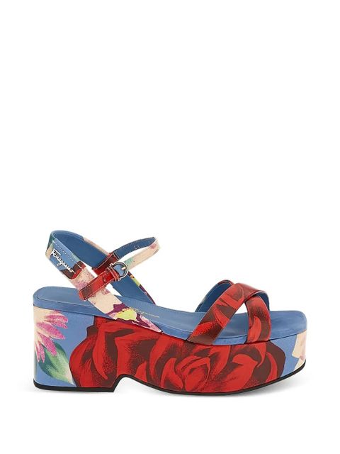 Ferragamo floral-print buckled ladies sandals - Blue - zdjęcie produktu nr 1