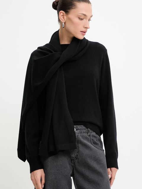 Answear.LAB sweter z wełny merino z szalem damski kolor czarny lekki