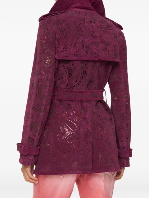 Burberry short paisley suede Foxfield trench coat - Purple