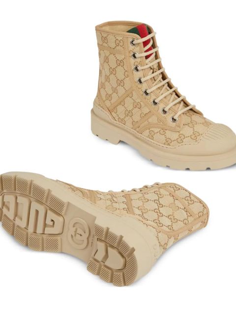 Gucci Web logo-pattern lace-up boots - Neutrals