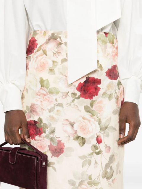 ZIMMERMANN floral-print lace-trimmed skirt - Neutrals