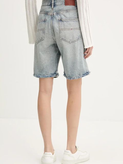 Tommy Jeans szorty jeansowe damskie kolor niebieski gładkie high waist DW0DW20086