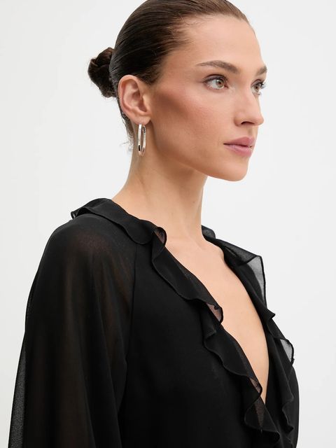 Bardot sukienka kolor czarny maxi rozkloszowana 59944DB