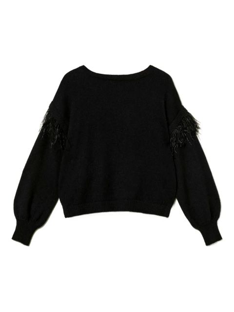 TWINSET feather-trim sweater - Black