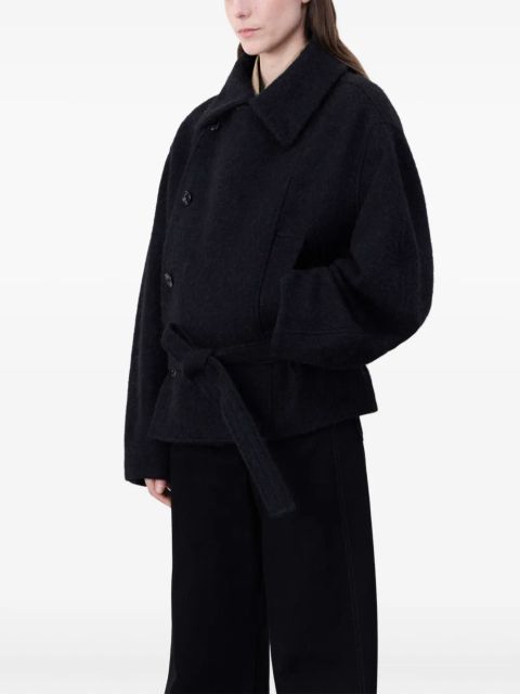 LEMAIRE cropped asymmetrical belted coat - Black