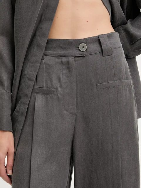 Answear.LAB spodnie damskie kolor szary szerokie high waist