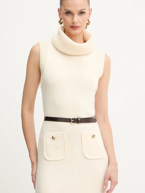 Luisa Spagnoli sukienka wełniana kolor beżowy midi rozkloszowana 100242