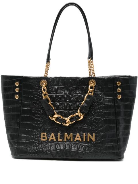 Balmain chain embossed leather tote bag - Black - zdjęcie produktu nr 1