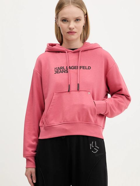 Karl Lagerfeld Jeans bluza damska kolor pomarańczowy z kapturem z nadrukiem A2W20053 - zdjęcie produktu nr 1