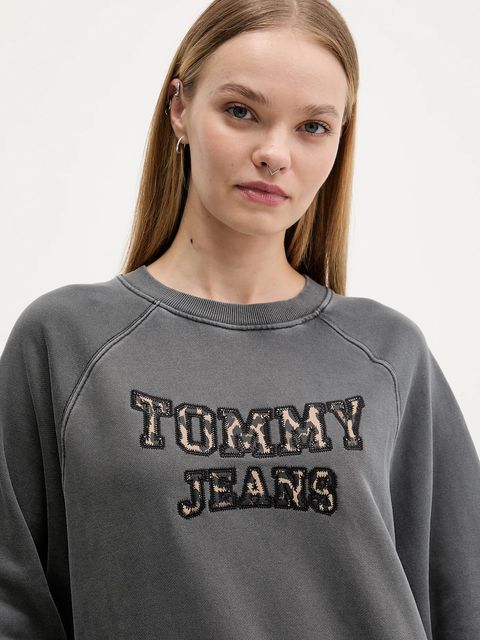Tommy Jeans bluza bawełniana damska kolor szary z aplikacją DW0DW21959