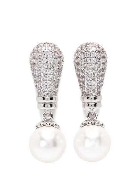 Self-Portrait Drio crystal-embellished pearl-drop earrings - Silver - zdjęcie produktu nr 1
