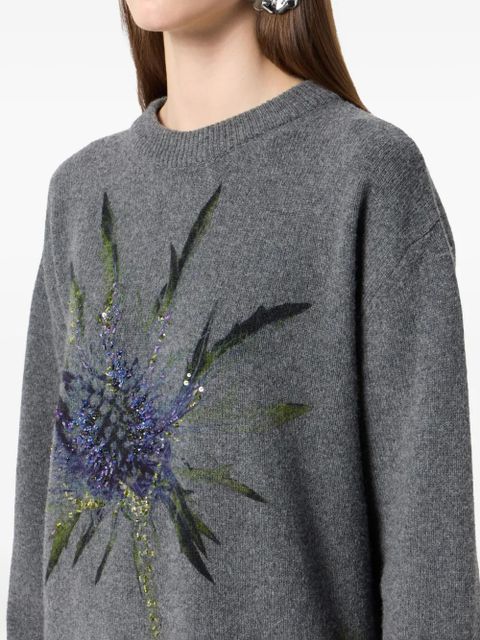 Blumarine floral-beaded sweater - Grey