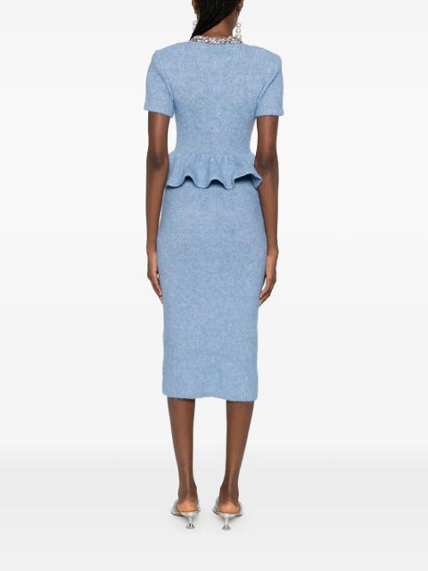 Self-Portrait peplum-waist midi dress - Blue