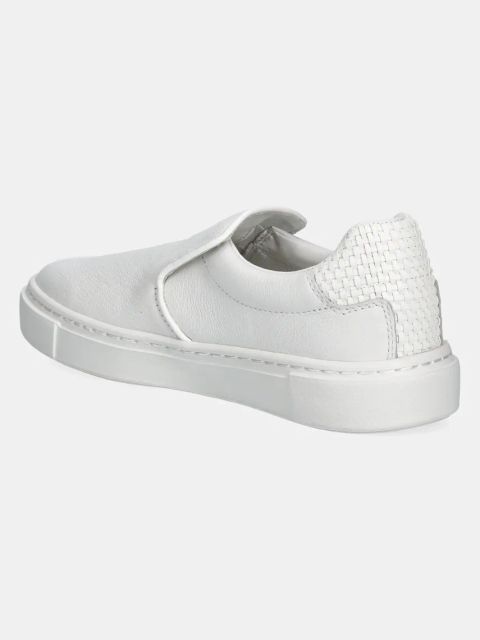 Calvin Klein tenisówki skórzane CUPSOLE SLIP ON - WOVEN LTH damskie kolor biały HW0HW02297
