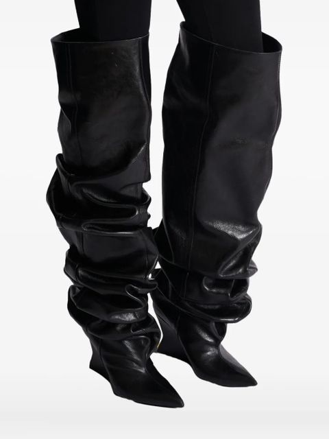 Balmain 95mm calfskin wedge over-the-knee boots - Black