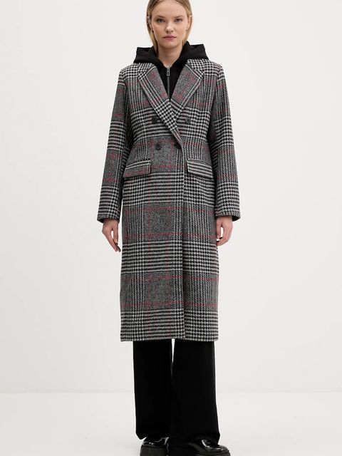 Desigual płaszcz z dodatkiem wełny CAPUCHA CHECK kolor szary 25WWEW13 - zdjęcie produktu nr 1