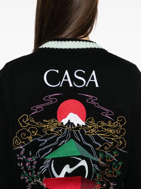 Casablanca embroidered panel cardigan - Black