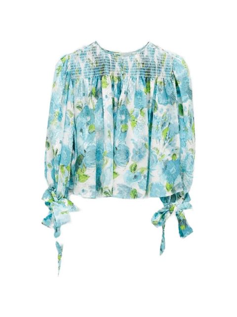 Chloé shirred floral-print top - Blue - zdjęcie produktu nr 2