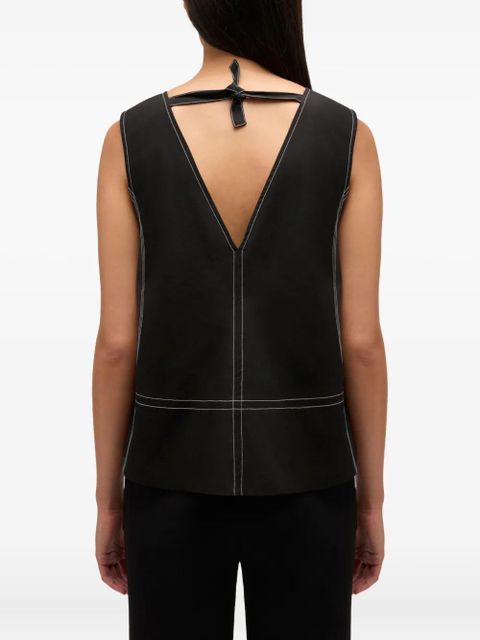 GANNI V-neck topstitch top - Black