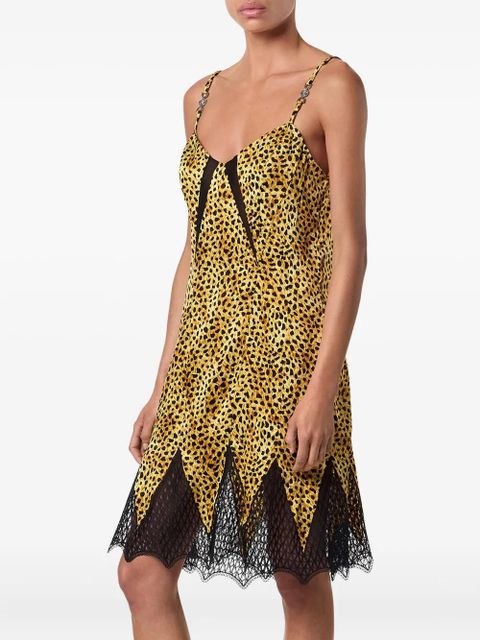 Versace Cheetah allover silk slip dress - Yellow
