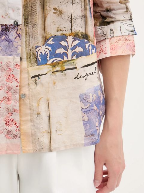 Desigual koszula bawełniana PHOTOPOST damska kolor multicolor regular z kołnierzykiem klasycznym 25WWCW18