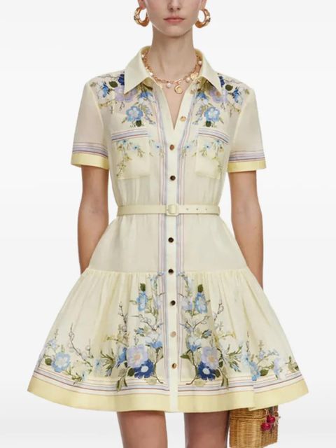 Self-Portrait floral-print belted shirt dress - Yellow - zdjęcie produktu nr 1