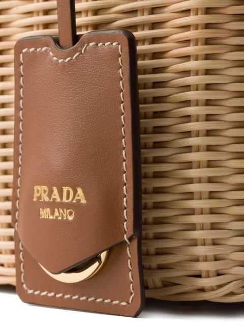 Prada small wicker and canvas tote bag - Neutrals