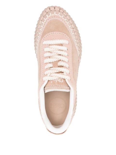 Chloé Nama textured leather-trimmed platform sneakers - Neutrals