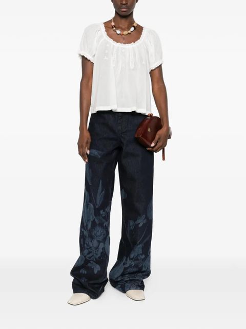 DÔEN lace-detail scoop-neck blouse - White