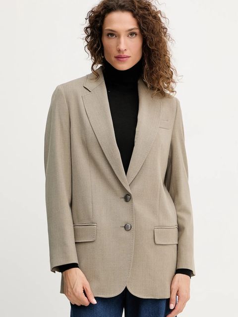 Marella marynarka z wełną kolor zielony jednorzędowa gładka 2523046101200 - zdjęcie produktu nr 1