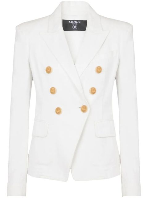 Balmain 6-Button double-breasted denim blazer - White - zdjęcie produktu nr 1