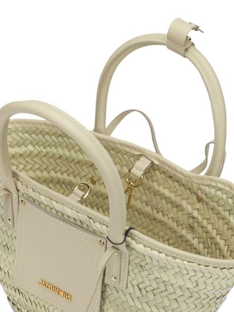 Jacquemus mini Soli woven-straw leather-trim tote bag - Neutrals