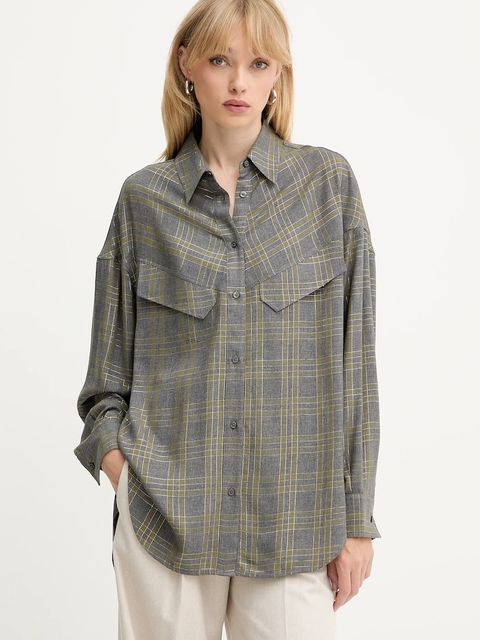 BOSS Orange koszula damska kolor szary relaxed z kołnierzykiem klasycznym 50548656 - zdjęcie produktu nr 1