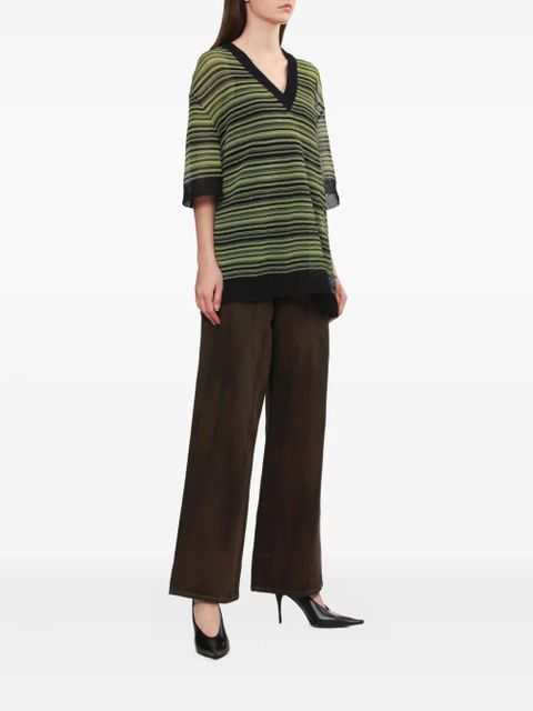 GANNI striped v-neck T-shirt - Black