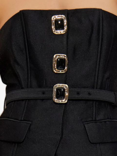 Self-Portrait belted buckle-detail dress - Black