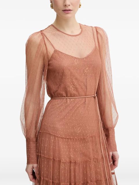 TWINSET lace-overlaid tiered dress - Brown