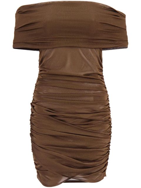 Saint Laurent off-shoulder ruched mini dress - Brown - zdjęcie produktu nr 1